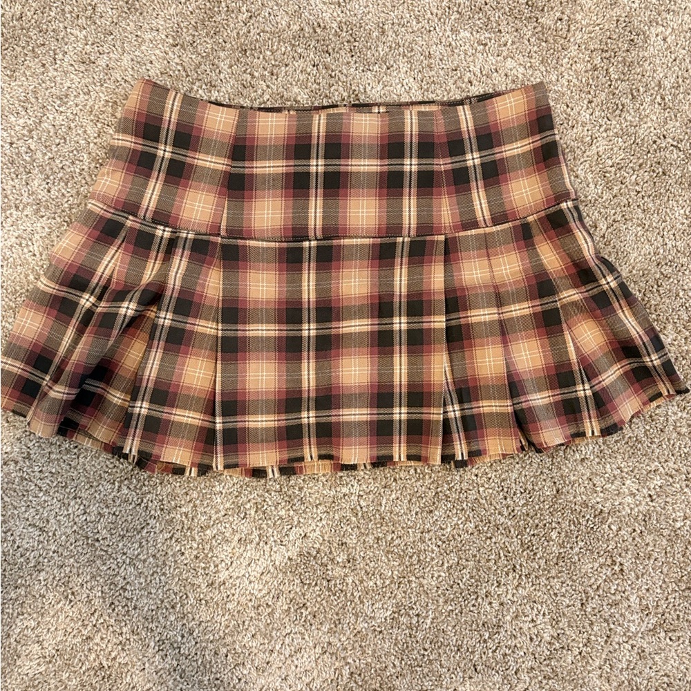 Aeropostale Plaid Mini Skirt in Brown and Tan
